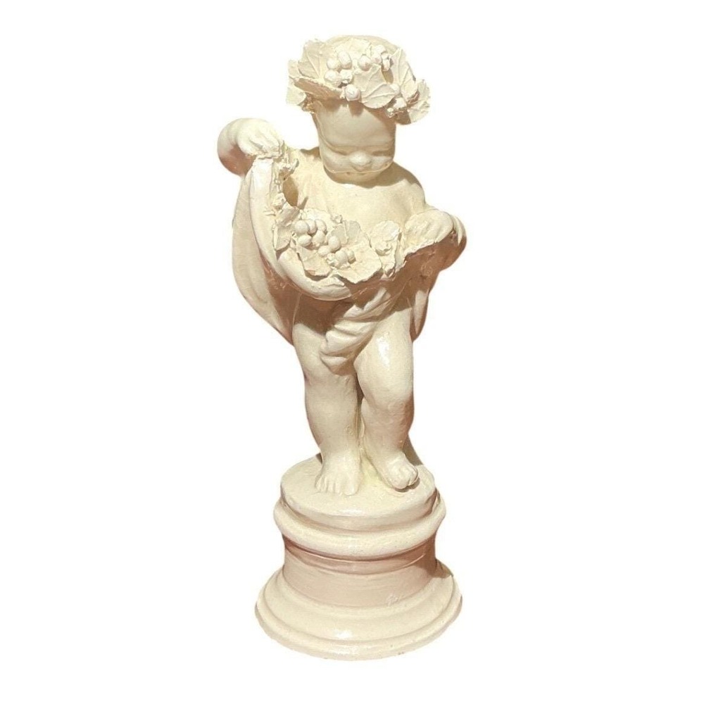 Vintage Italian Ceramic Cherub Figurine Cream Glazed Putto Statue Made‎ in Italy